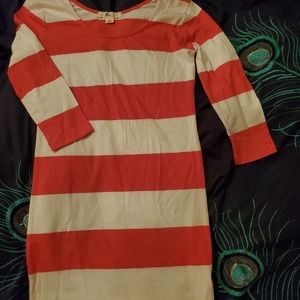 Orange and white striped body con dress